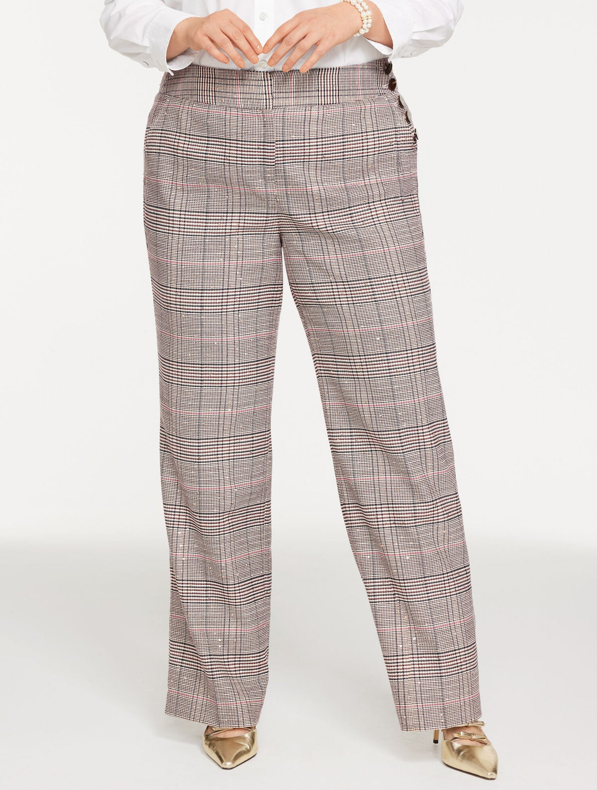 PLUS EXCLUSIVE TALBOTS GREENWICH TAILORED STRETCH WIDE LEG PANTS - MANSFIELD GLEN PLAID | Talbots