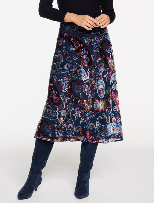 BURNOUT VELVET SKIRT - FLORAL PAISLEY | Talbots