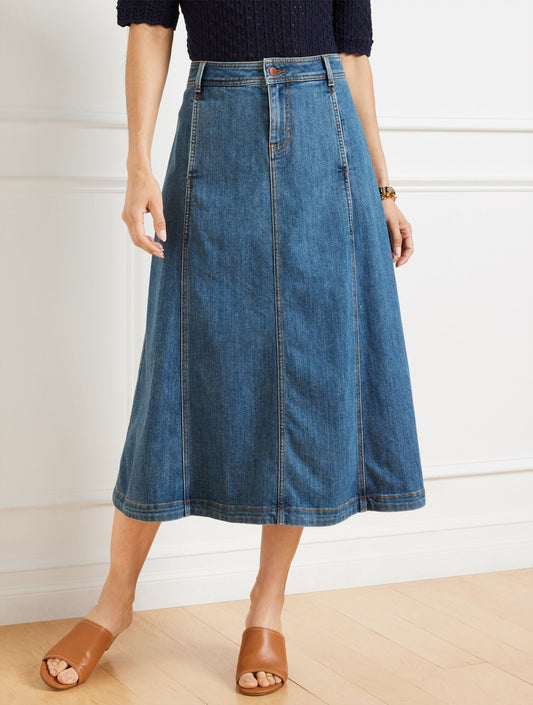 DENIM FIT & FLARE SKIRT - SOLANA WASH | Talbots