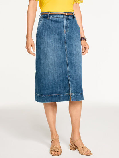DENIM A-LINE MIDI SKIRT - CARDIFF WASH | Talbots