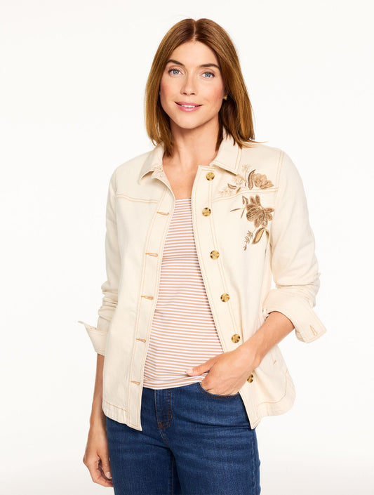 EMBROIDERED DENIM SHIRT JACKET | Talbots