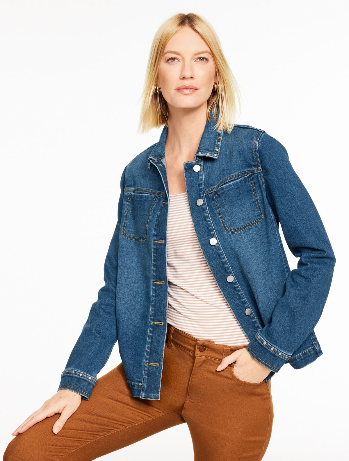 STUDDED DENIM SHIRT JACKET - BLEEKER WASH | Talbots