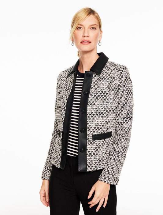 FAUX LEATHER TWEED JACKET | Talbots