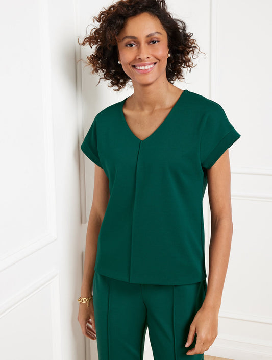 PASSPORT PONTE V-NECK PULLOVER | Talbots