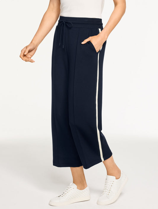 AIRKNIT STRETCH WIDE CROP SIDE STRIPE PANTS | Talbots