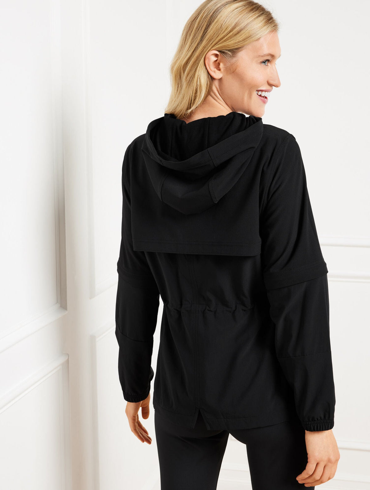 LIGHTWEIGHT WOVEN STRETCH HOODED CONVERTIBLE JACKET | Talbots