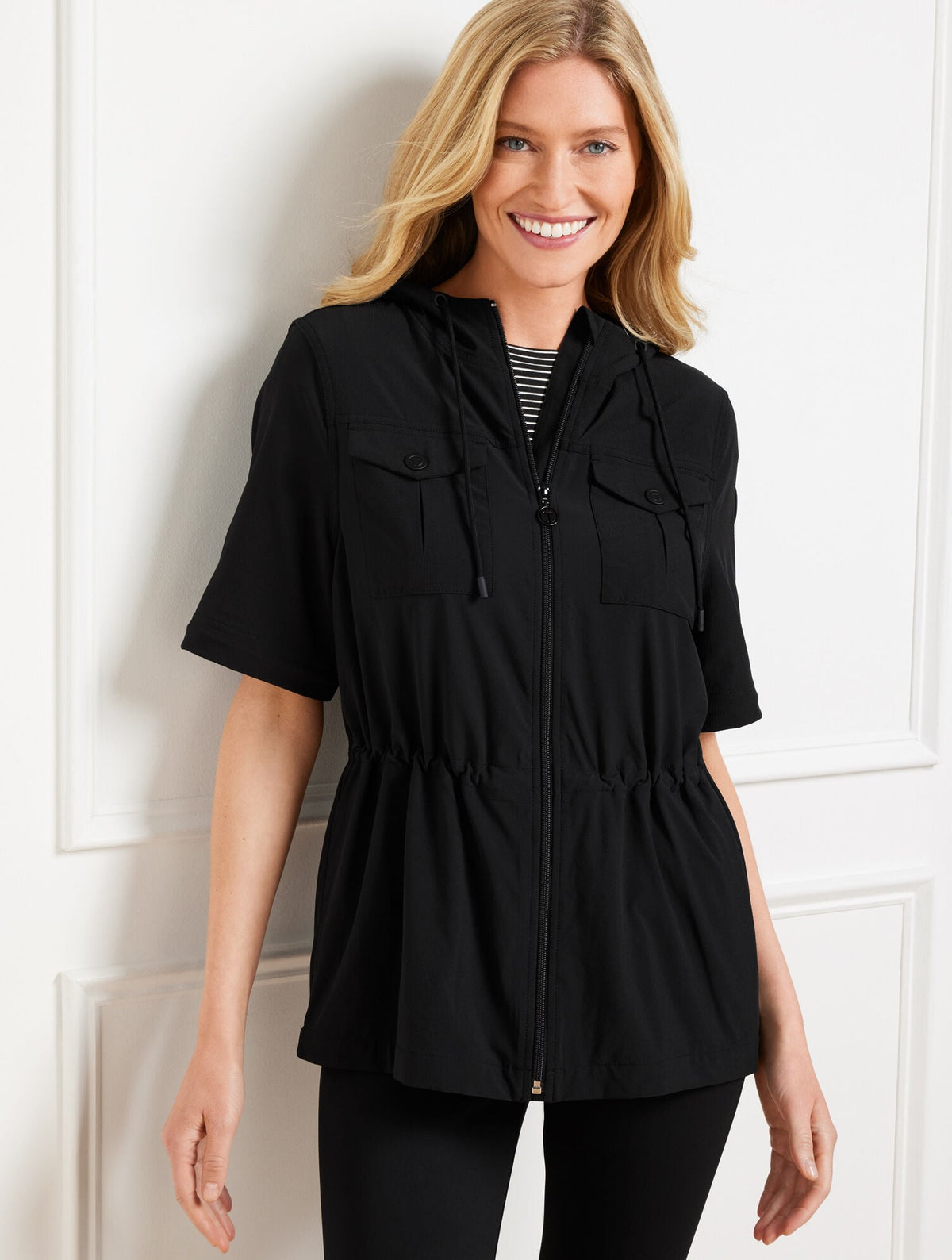 LIGHTWEIGHT WOVEN STRETCH HOODED CONVERTIBLE JACKET | Talbots