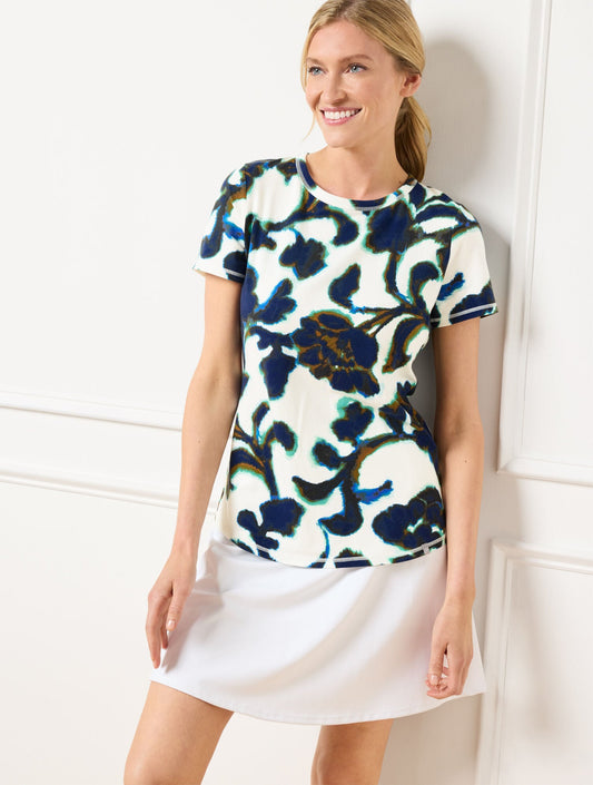 SUPERSOFT JERSEY CREWNECK TEE - BLURRED FLORAL | Talbots