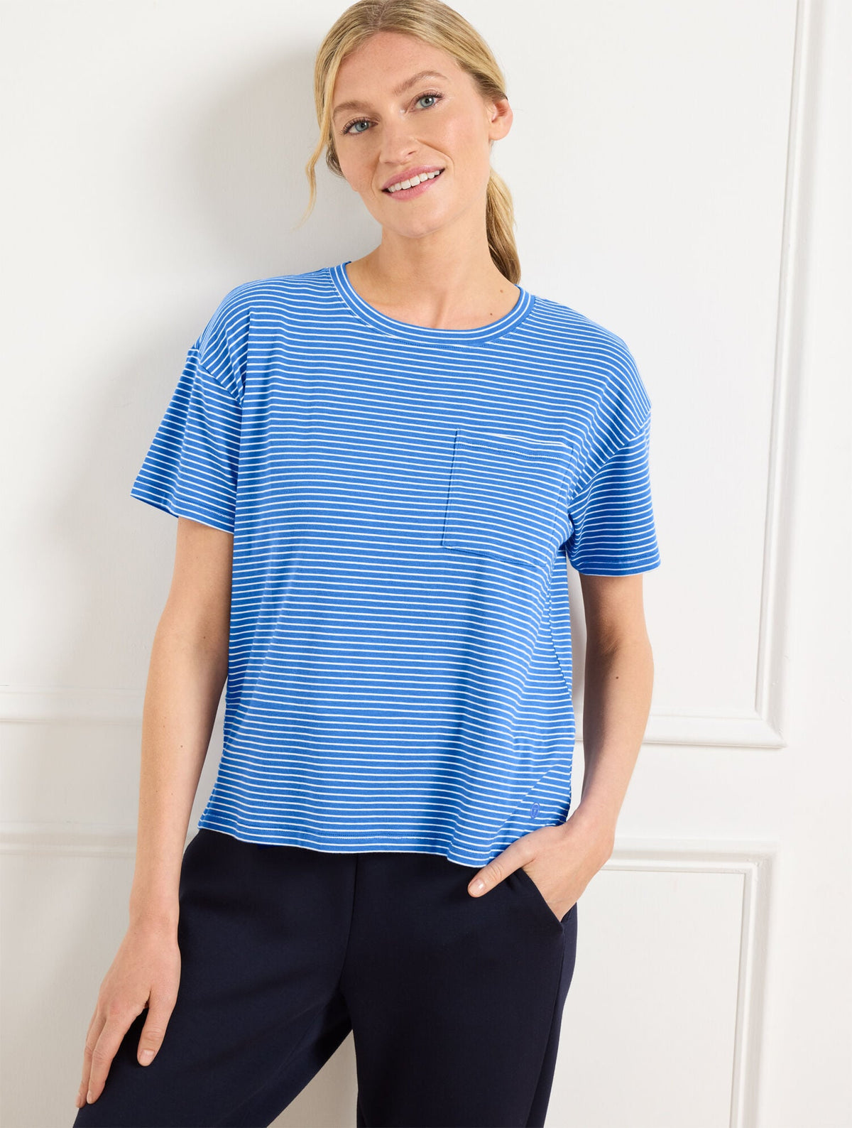 SUPERSOFT JERSEY BOXY CREWNECK TEE - ESSEX STRIPE | Talbots