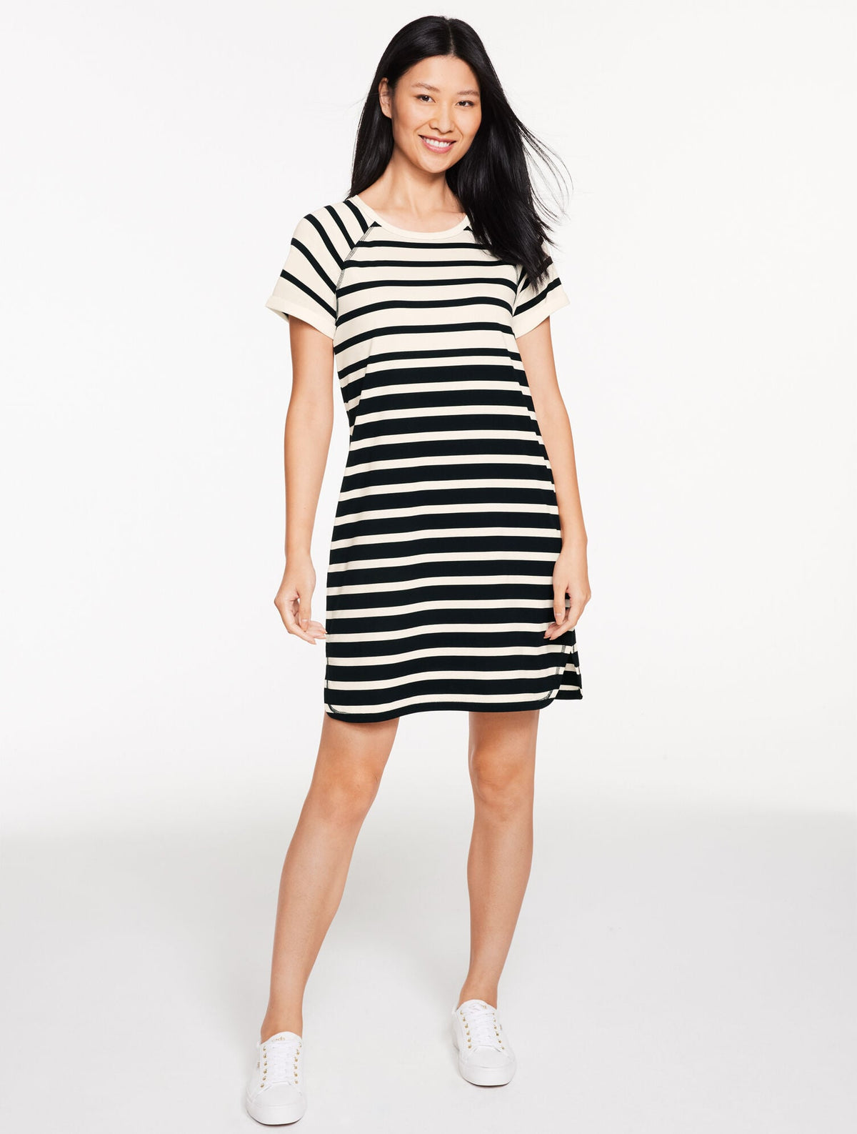 LUXE JERSEY RAGLAN T-SHIRT DRESS - THAMES STRIPE | Talbots