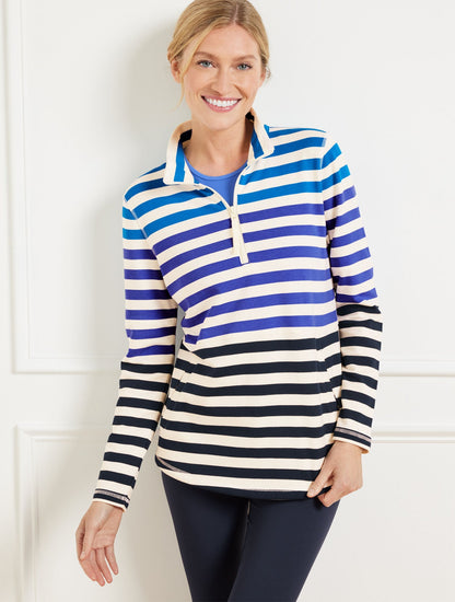 MODAL FRENCH TERRY HALF-ZIP PULLOVER - YORK STRIPE | Talbots