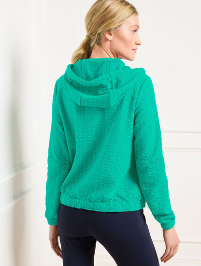 PUCKERED JACQUARD DRAWSTRING HOODIE | Talbots