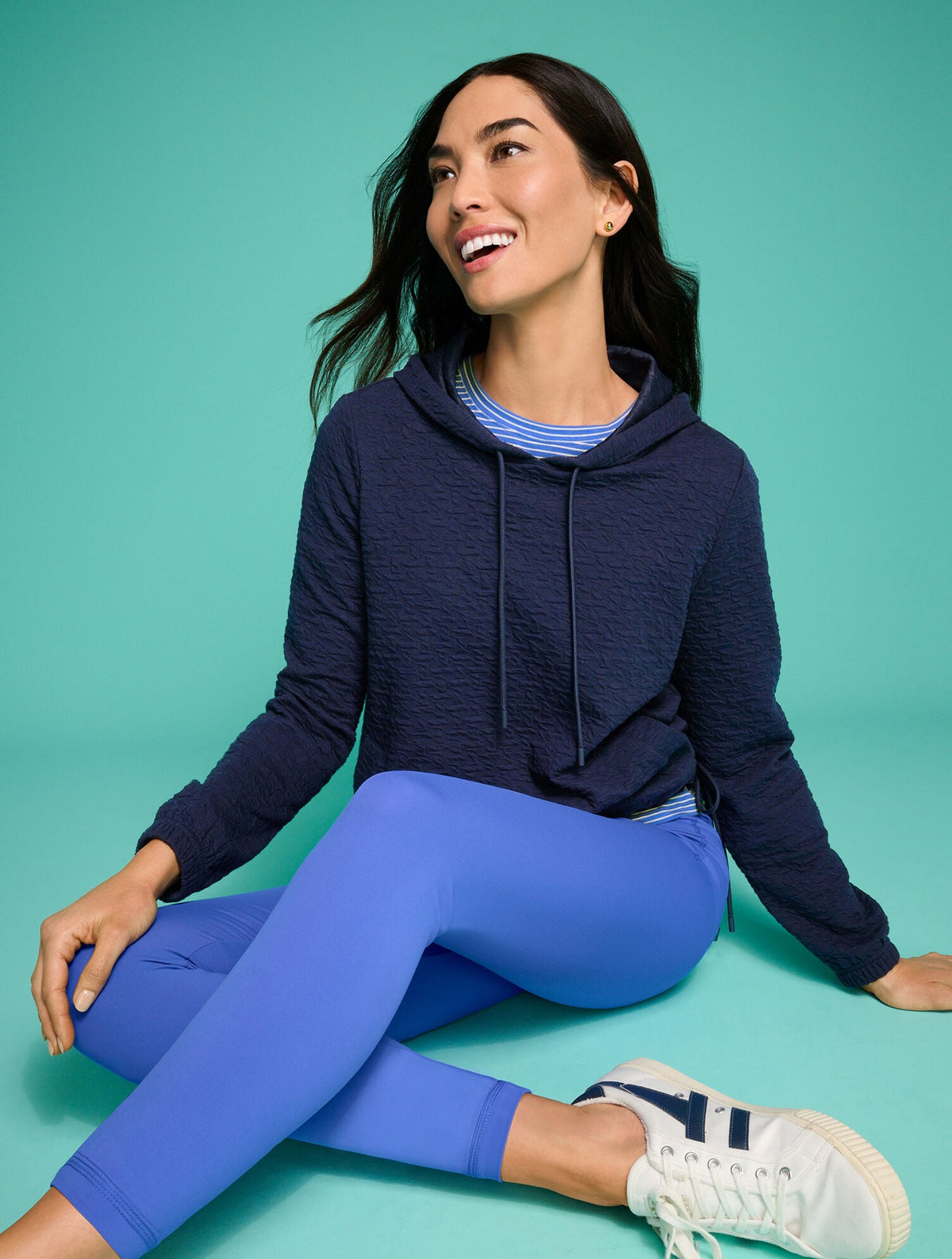 PUCKERED JACQUARD DRAWSTRING HOODIE | Talbots