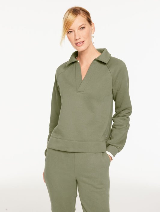COZY FLEECE JOHNNY COLLAR PULLOVER | Talbots