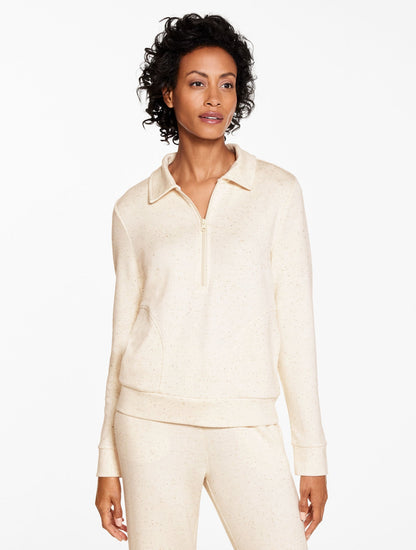 AIRKNIT STRETCH NEP JOHNNY COLLAR HALF-ZIP PULLOVER | Talbots