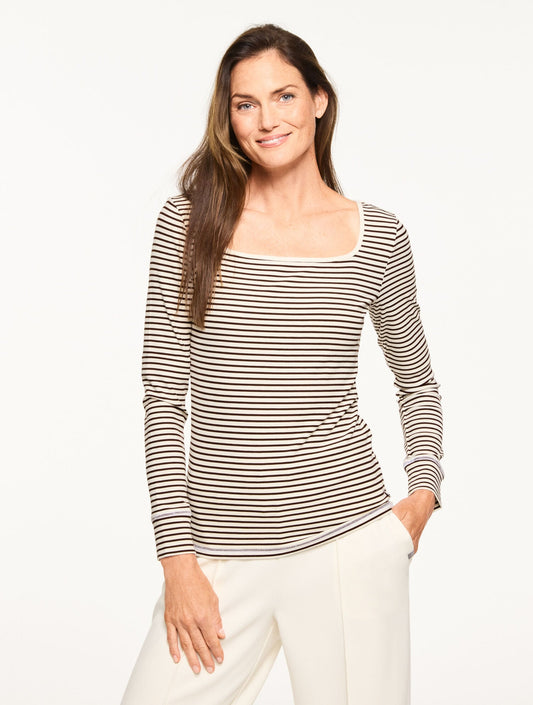 RIBBED SQUARE NECK TEE - WIMBLEDON STRIPE | Talbots