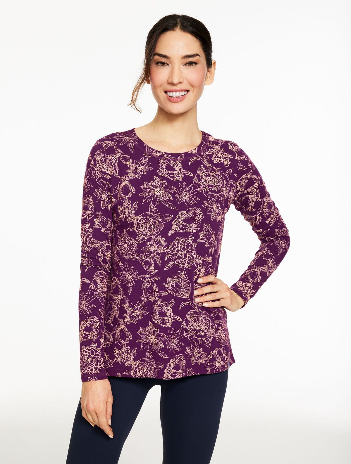 SUPERSOFT JERSEY CREWNECK TEE - BICOLOR FLORAL | Talbots