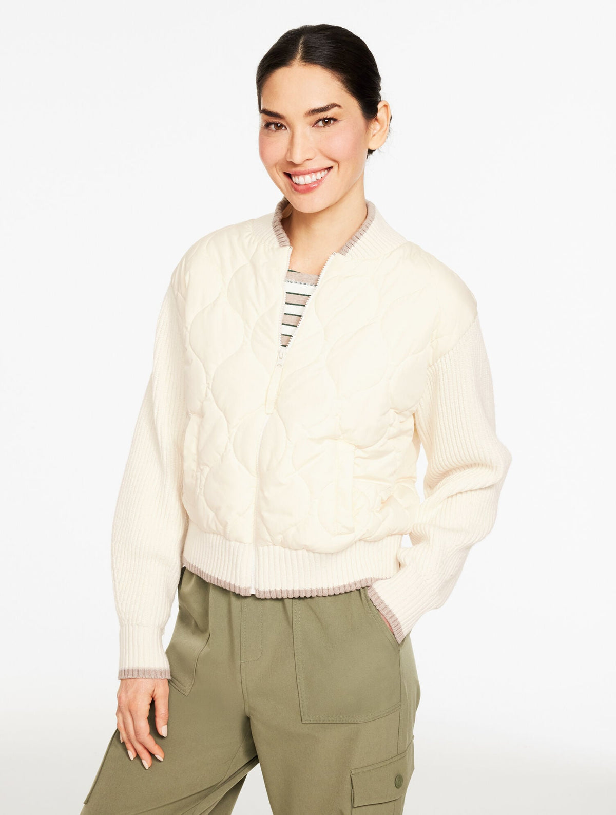 QUILTED SWEATER BOMBER | Talbots