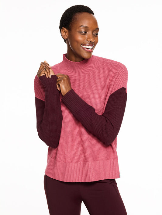 WAFFLE KNIT MOCKNECK COLORBLOCK SWEATER | Talbots