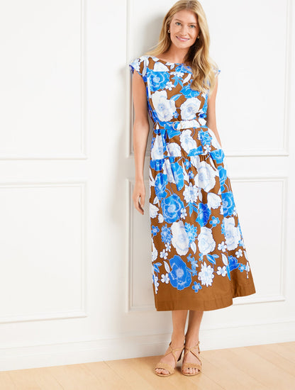 MODERN POPLIN MIDI DRESS - STUNNING FLORAL | Talbots