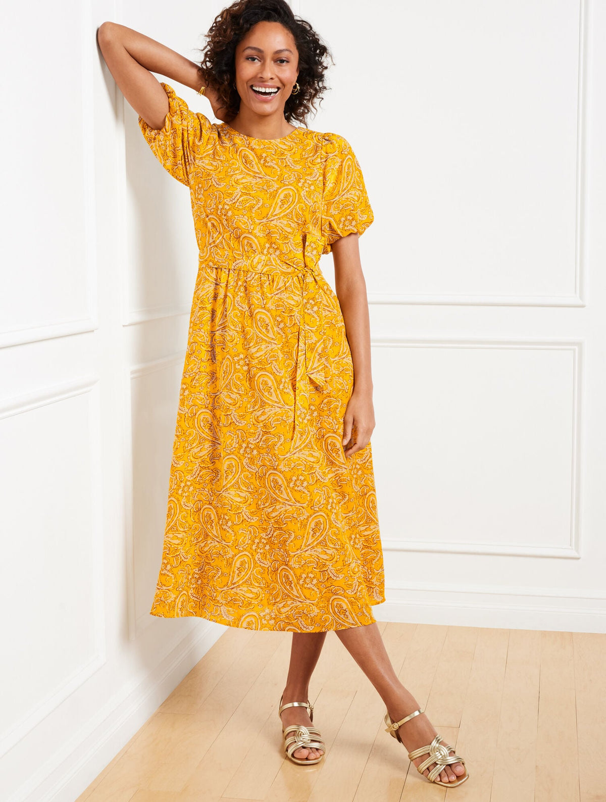 PUFF SLEEVE MIDI DRESS - PAISLEY DELIGHT | Talbots