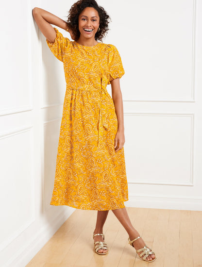 PUFF SLEEVE MIDI DRESS - PAISLEY DELIGHT | Talbots