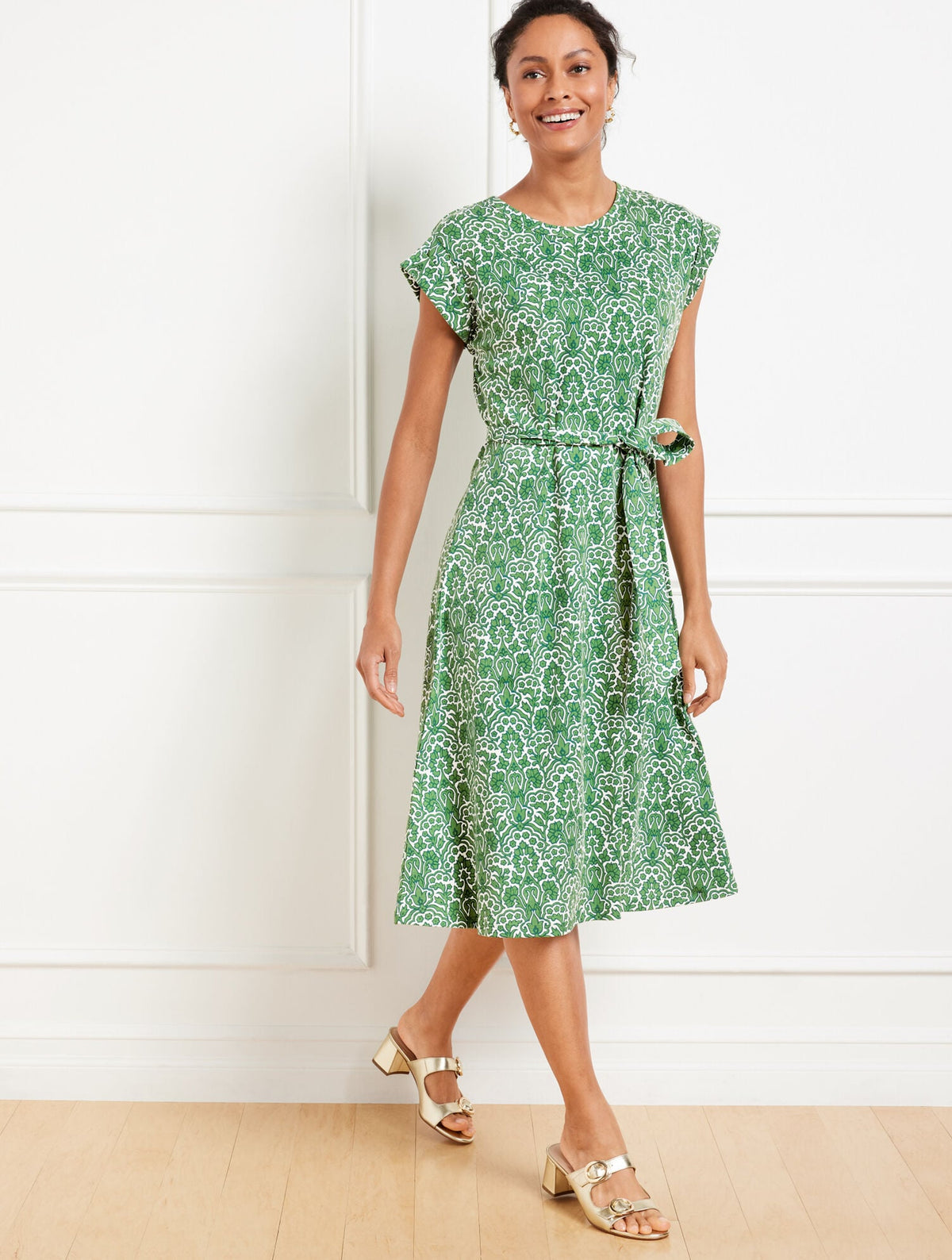 FIT & FLARE MIDI DRESS - WOODLAND DAMASK | Talbots