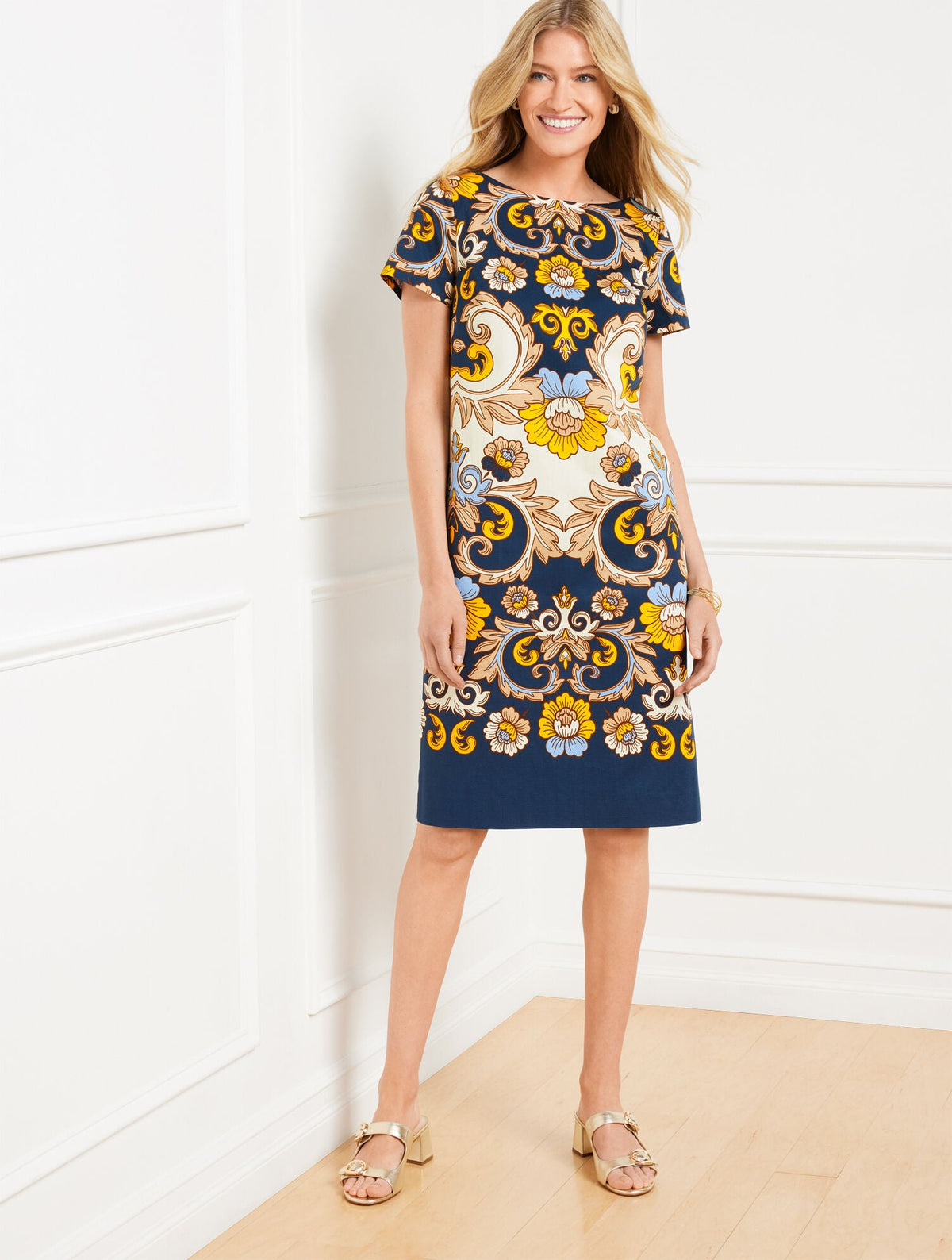 SHORT SLEEVE SHEATH DRESS - DELIGHTFUL BLOOMS | Talbots