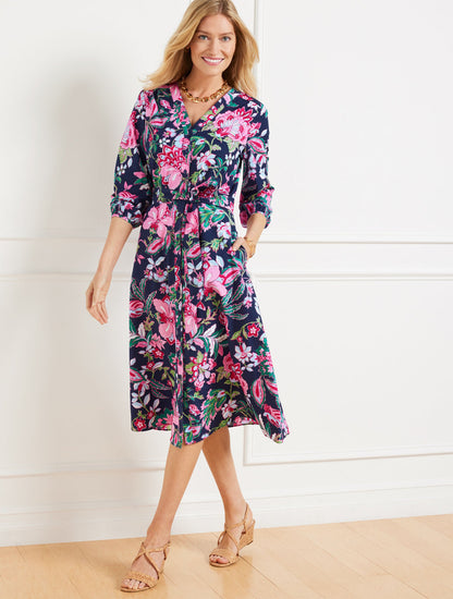 MODERN POPLIN PUFF SLEEVE SHIRTDRESS - JOYFUL JACOBEAN | Talbots