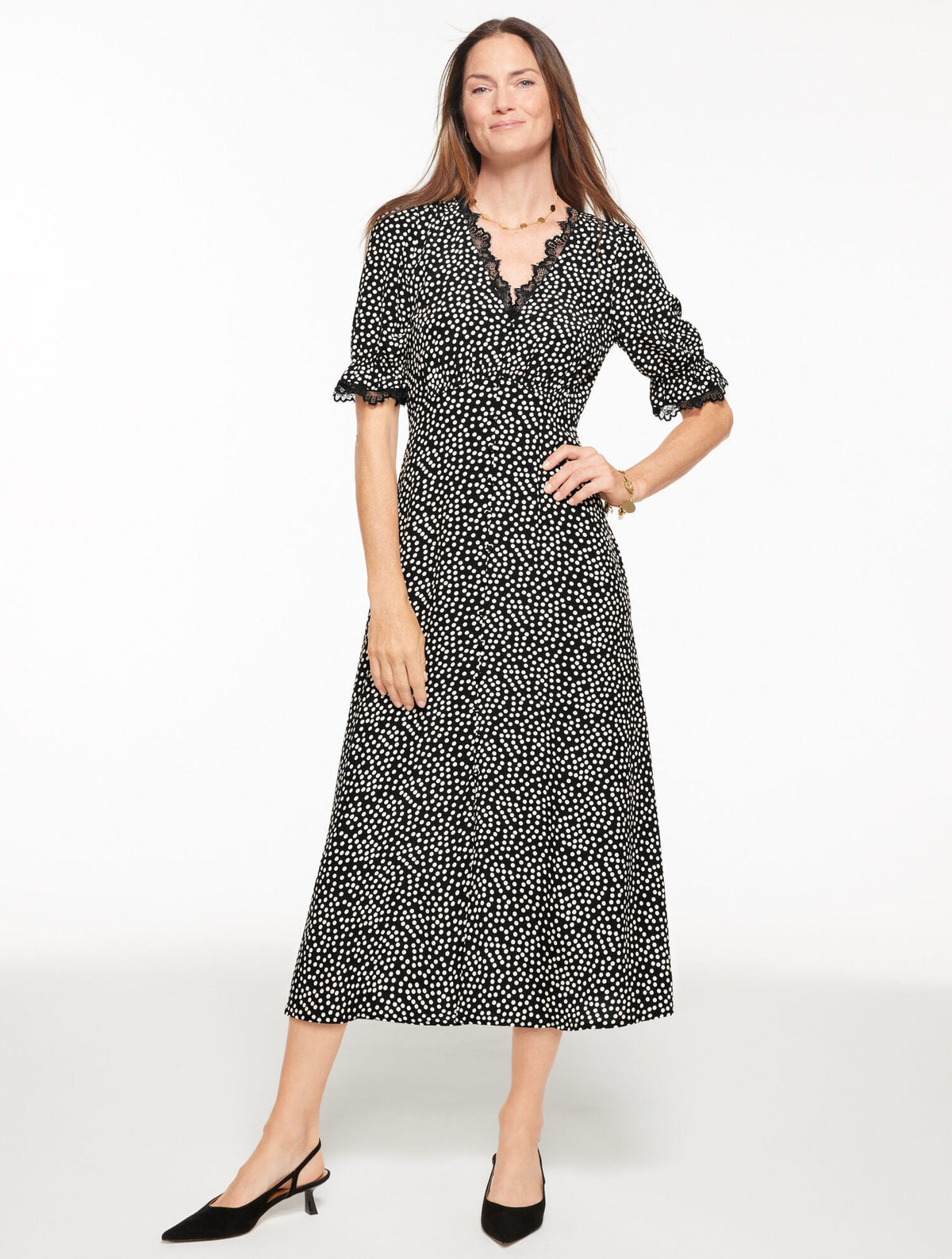 FIT & FLARE MIDI DRESS - DARLING DOT | Talbots
