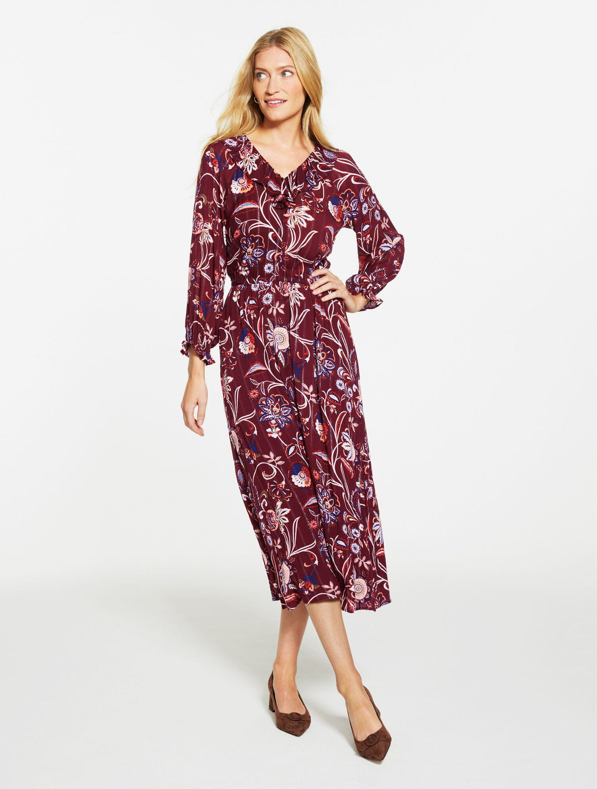 RUFFLE NECK DRESS - LIVELY FLORAL | Talbots