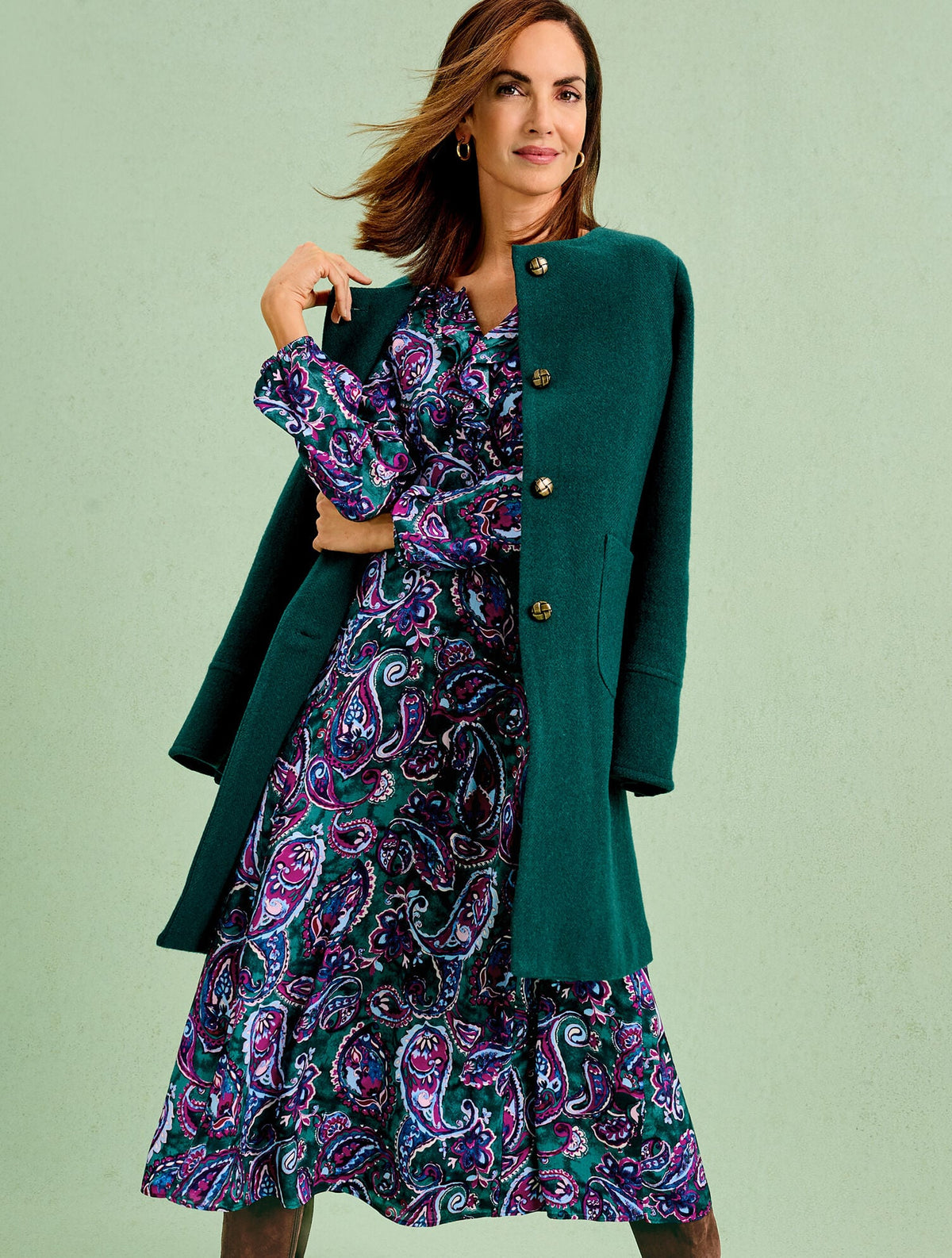 FIT & FLARE RUFFLE DRESS - PICCADILLY PAISLEY | Talbots