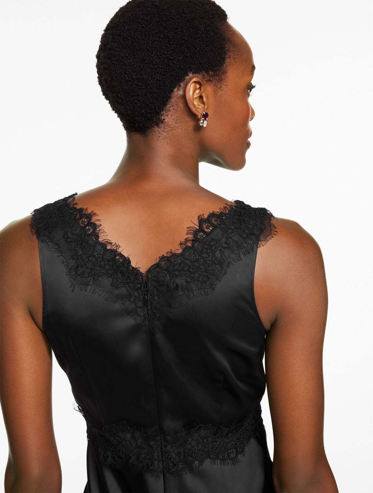 LACE TRIM SATIN MIDI DRESS | Talbots
