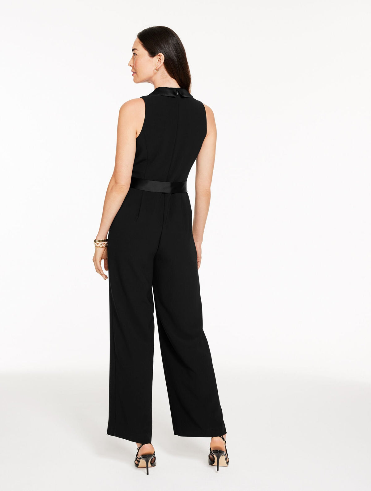 POLISHED CREPE TUXEDO WIDE LEG JUMPSUIT | Talbots