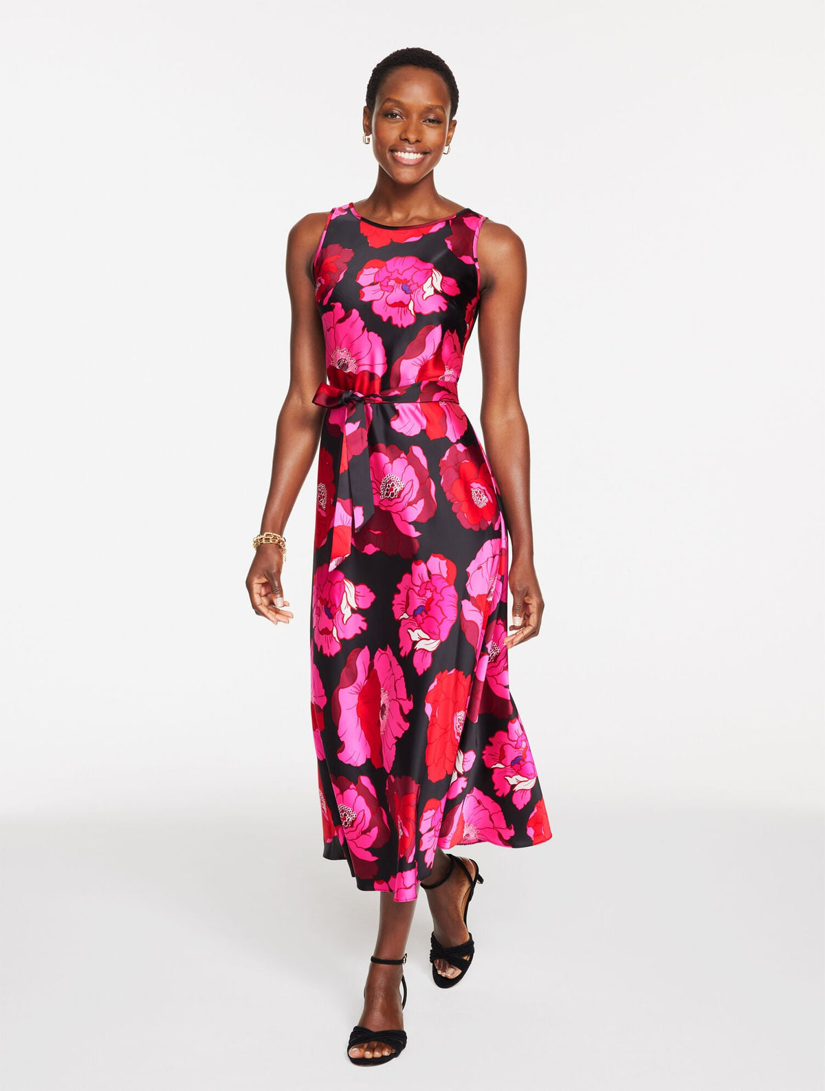 SATIN MIDI DRESS - BLOOMING FLORAL | Talbots