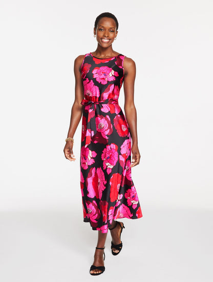 SATIN MIDI DRESS - BLOOMING FLORAL | Talbots