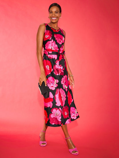SATIN MIDI DRESS - BLOOMING FLORAL | Talbots