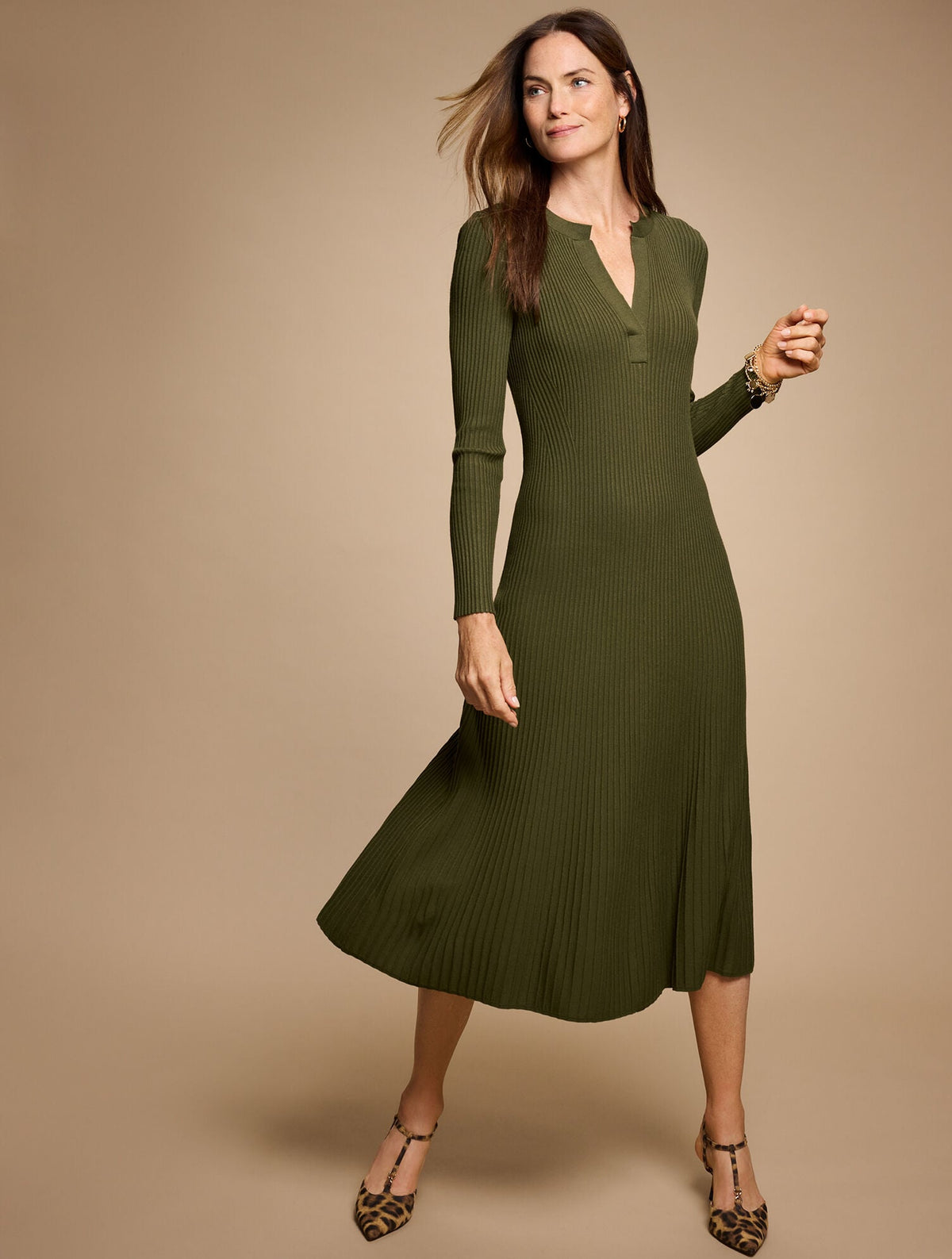 FIT & FLARE RIBBED MIDI DRESS | Talbots