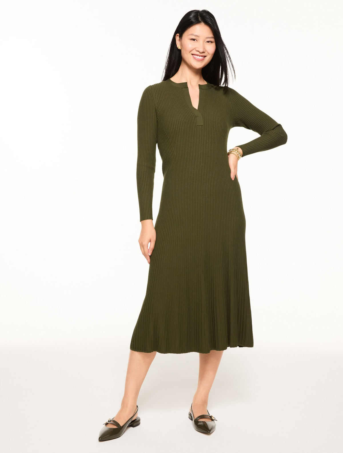 FIT & FLARE RIBBED MIDI DRESS | Talbots