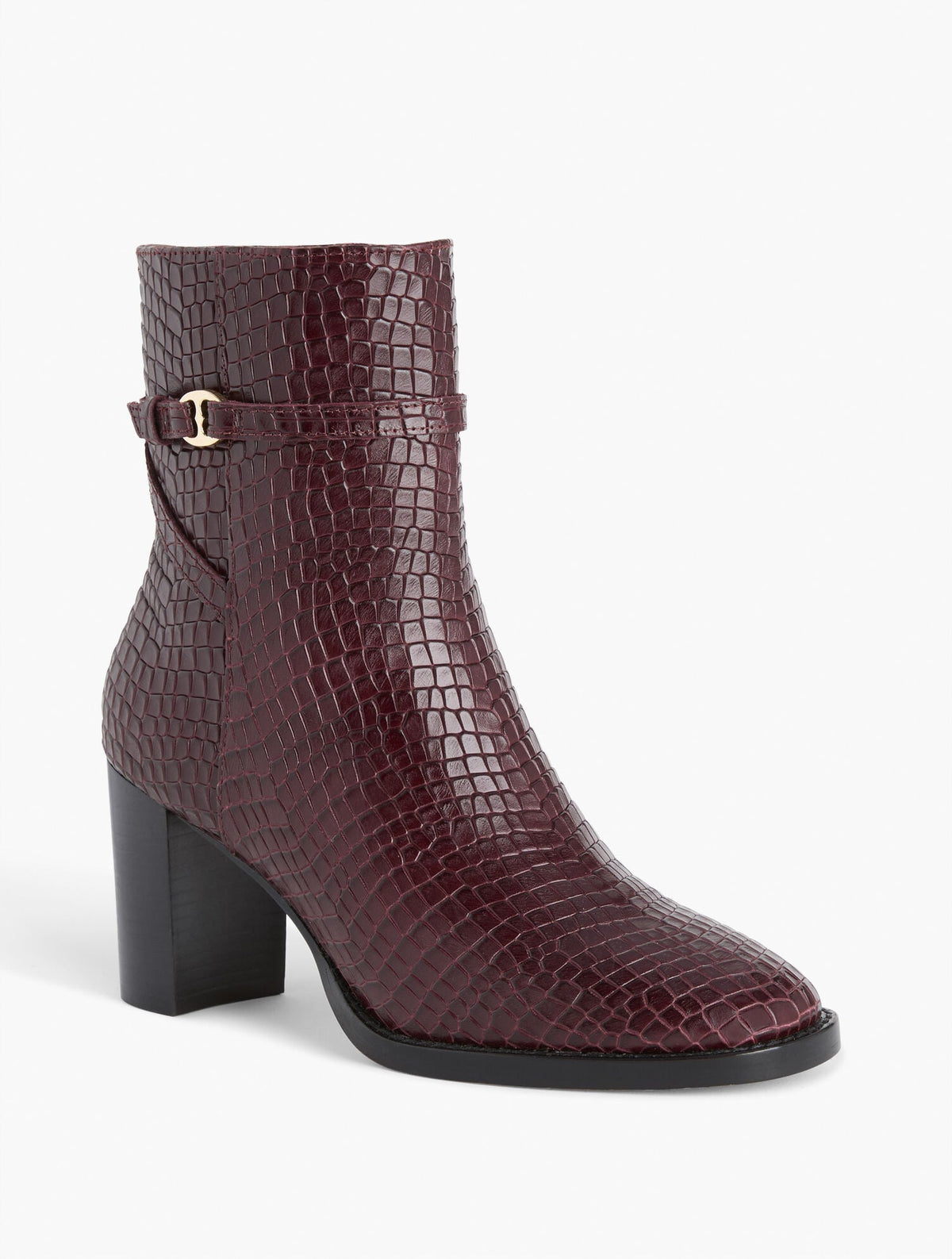 CLAUDETTE CROC EMBOSSED BLOCK HEEL ANKLE BOOTS | Talbots