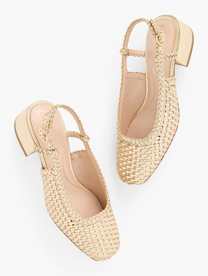 MARLOW METALLLIC WOVEN SLINGBACK FLATS | Talbots