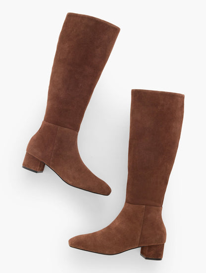 PERLA TALL SUEDE BLOCK HEEL BOOTS | Talbots