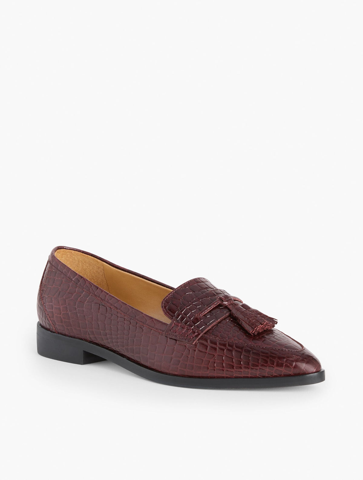REECE POINTED TOE LEATHER LOAFERS - CROC EMBOSSED | Talbots