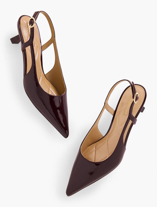OLIVIA SLINGBACK KITTEN HEEL PUMPS - CRINKLE PATENT | Talbots