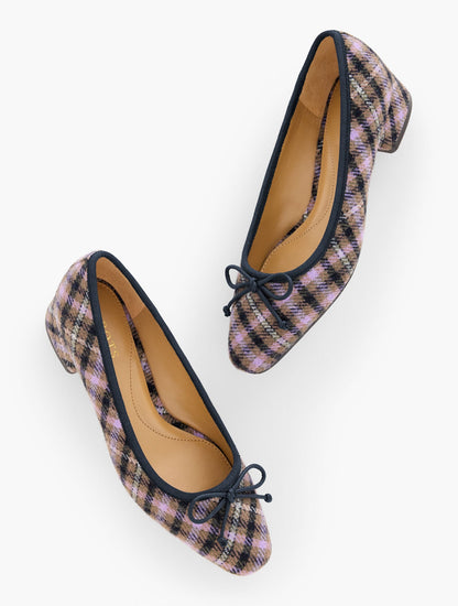 VANESSA PEMBERLEY PLAID BLOCK HEEL PUMPS | Talbots