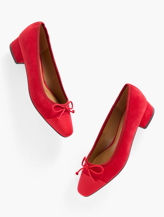 VANESSA CAP TOE SUEDE BLOCK HEEL PUMPS | Talbots
