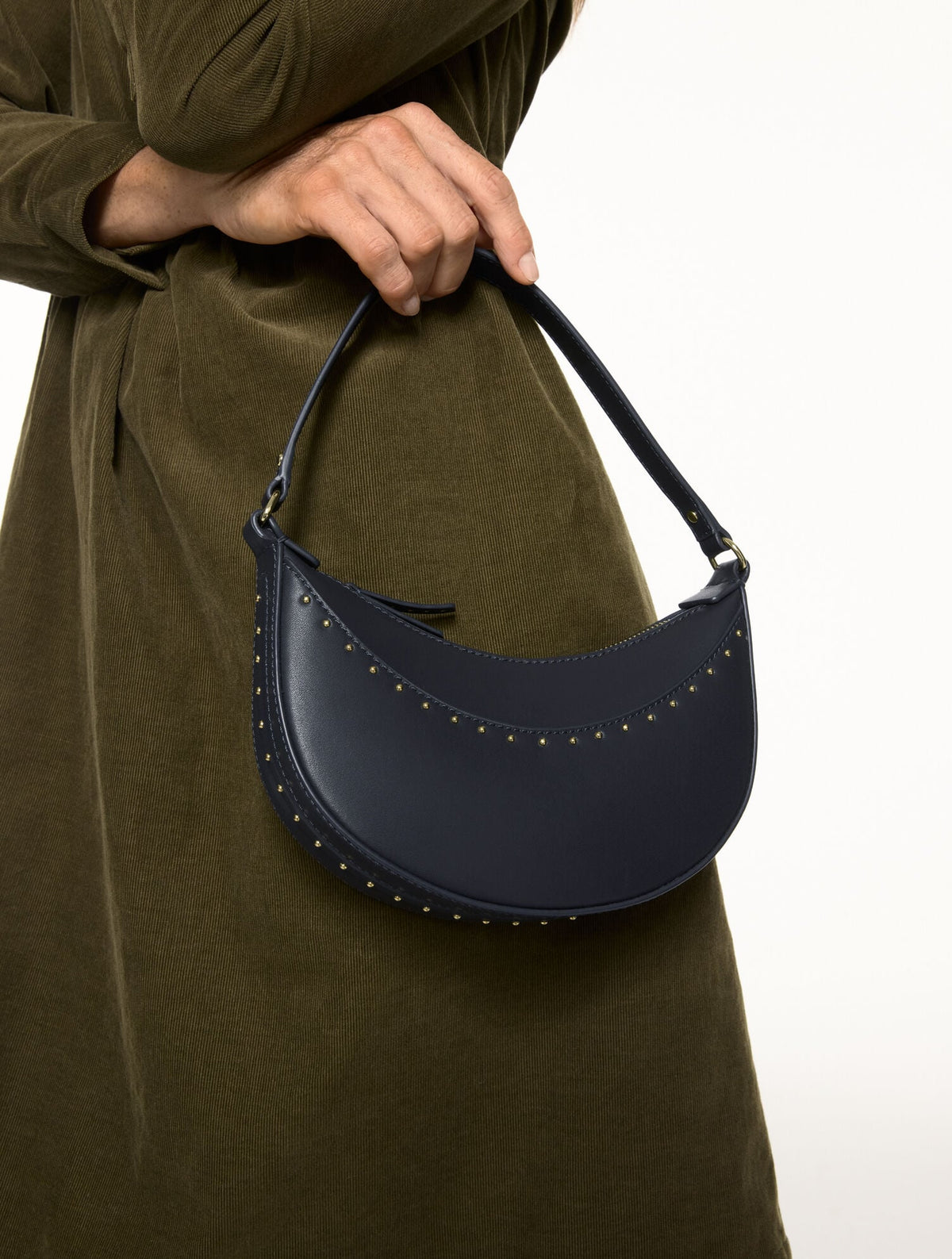 STUDDED LEATHER CRESCENT BAG | Talbots
