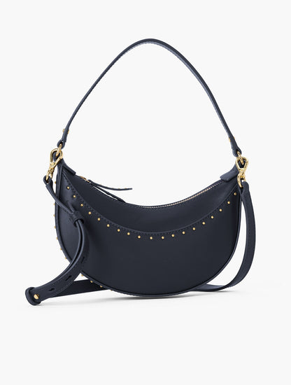 STUDDED LEATHER CRESCENT BAG | Talbots