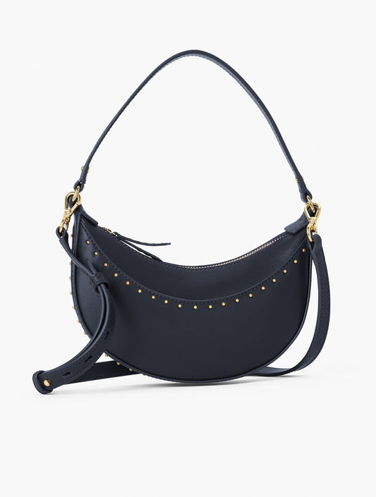 STUDDED LEATHER CRESCENT BAG | Talbots