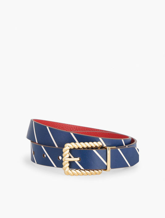 REVERSIBLE LEATHER BELT - STRIPE | Talbots